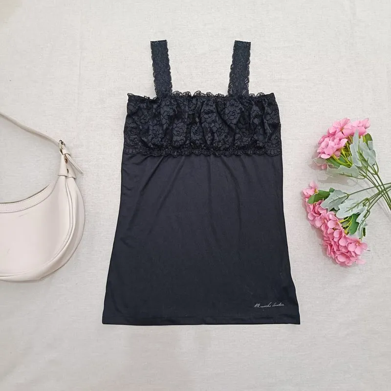 HK WORK LONDON Black Lace Cami Top Gothic Coquette Size L photo 1