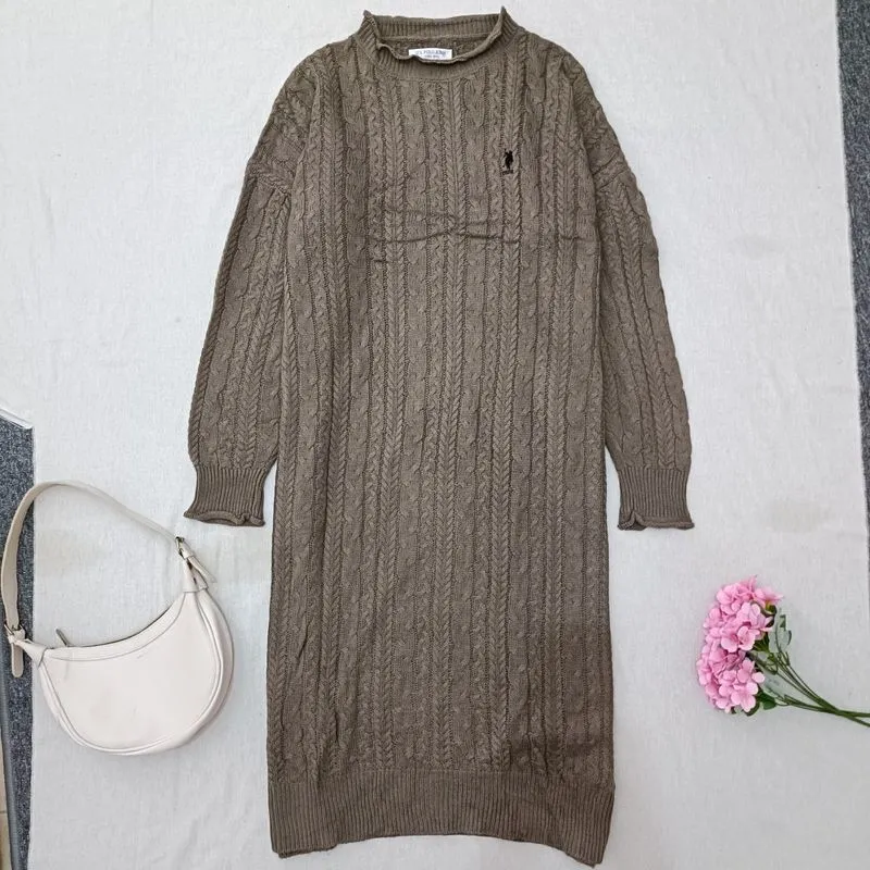 U.S. POLO ASSN Cable Knit Tunik Dress Taupe Oversize Morikei photo 1