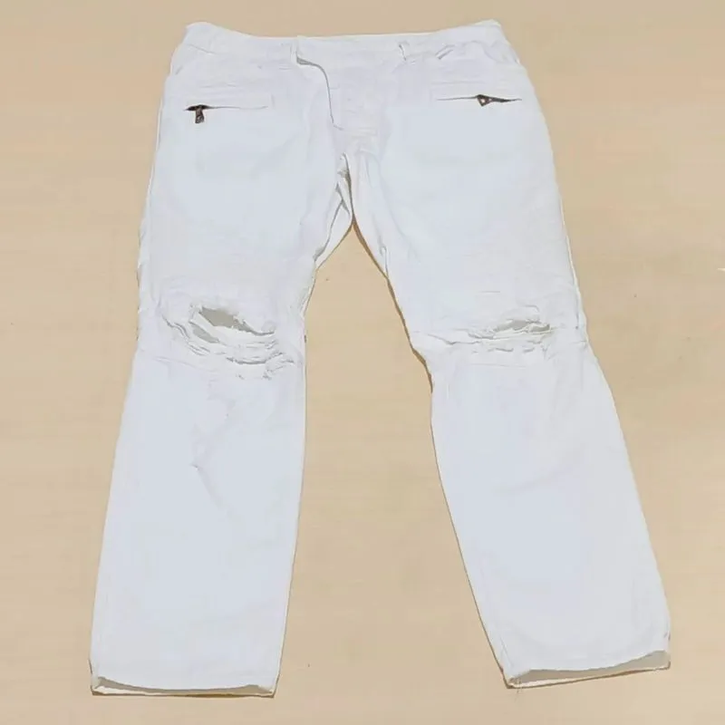 Balmain Distressed Biker White Jeans Original photo 1