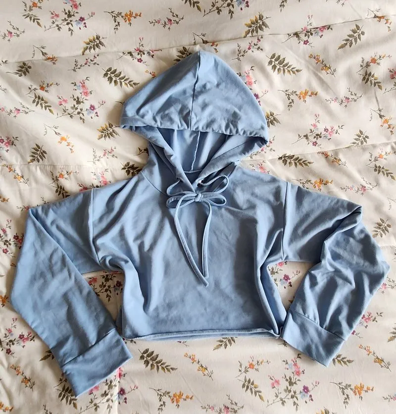 Crop Top Blue Hoodie Cute Fit  photo 1
