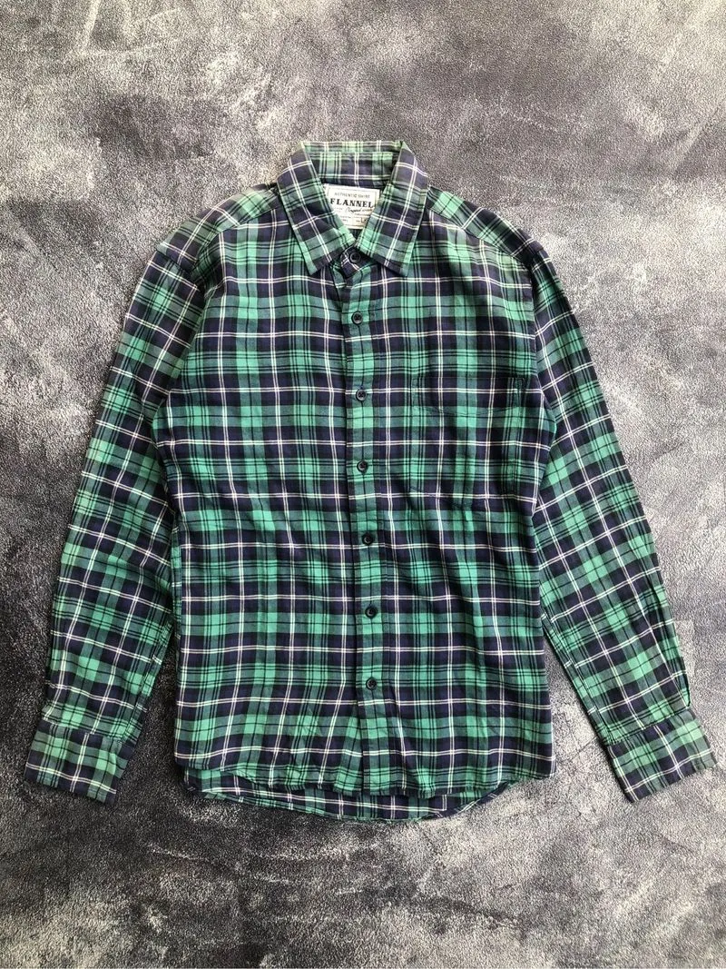 Kemeja Flannel Kotak Lengan Panjang Uniqlo (Warna Hijau/Navy photo 1