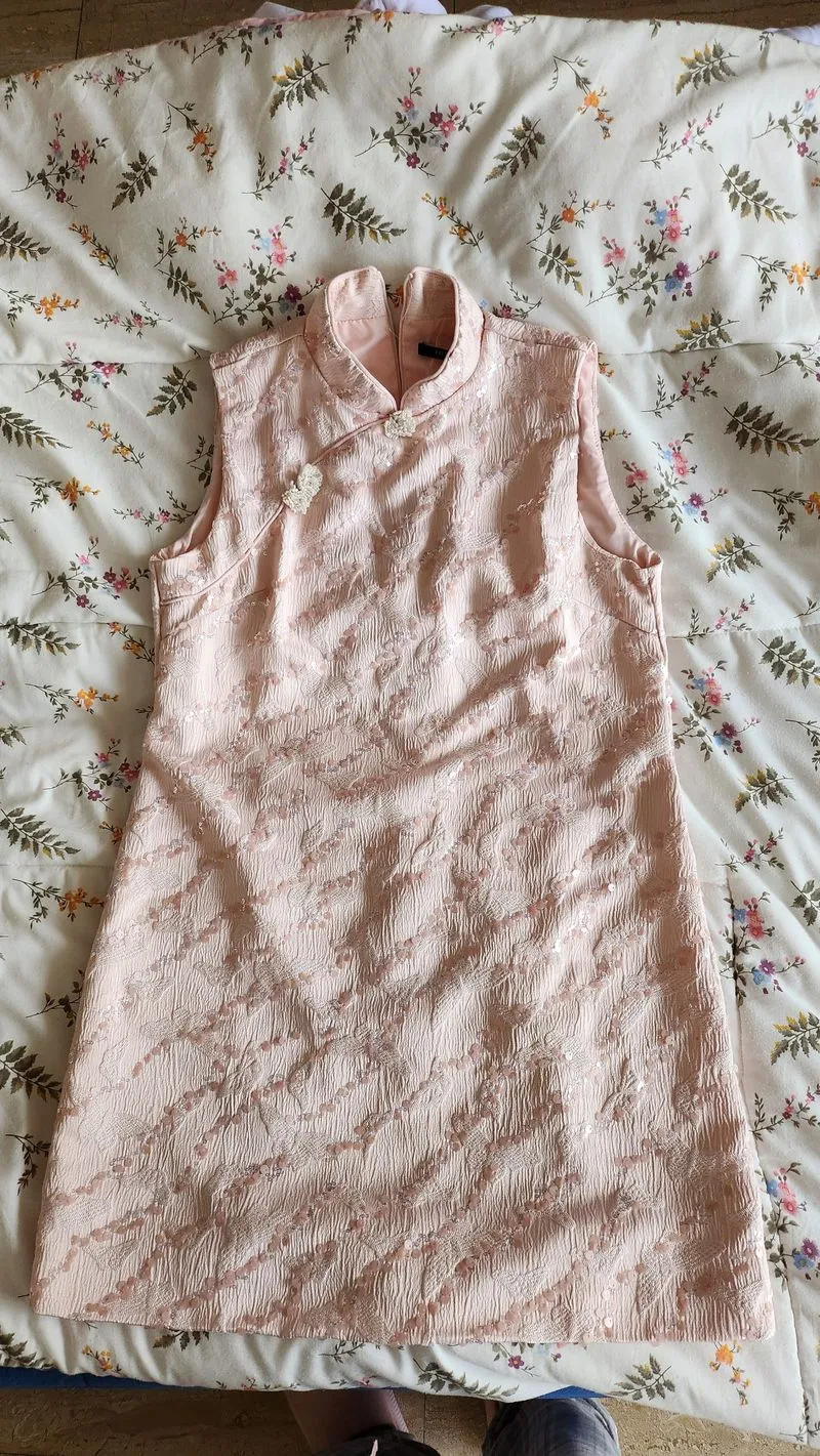 Cheongsam Luxury Chinese Korean Pink Flower Butterfly Dress  photo 1