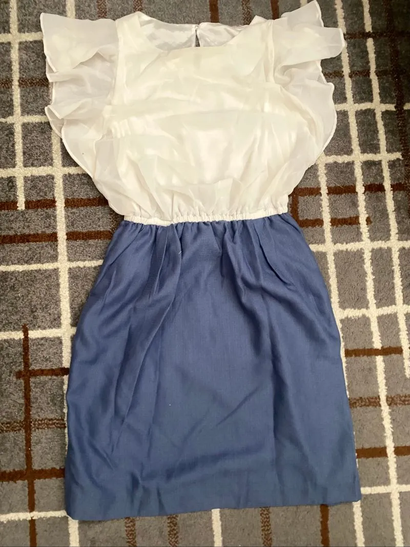 Preloved Mini Dress Ruffle Two-Tone (Putih & Biru Muda) photo 1