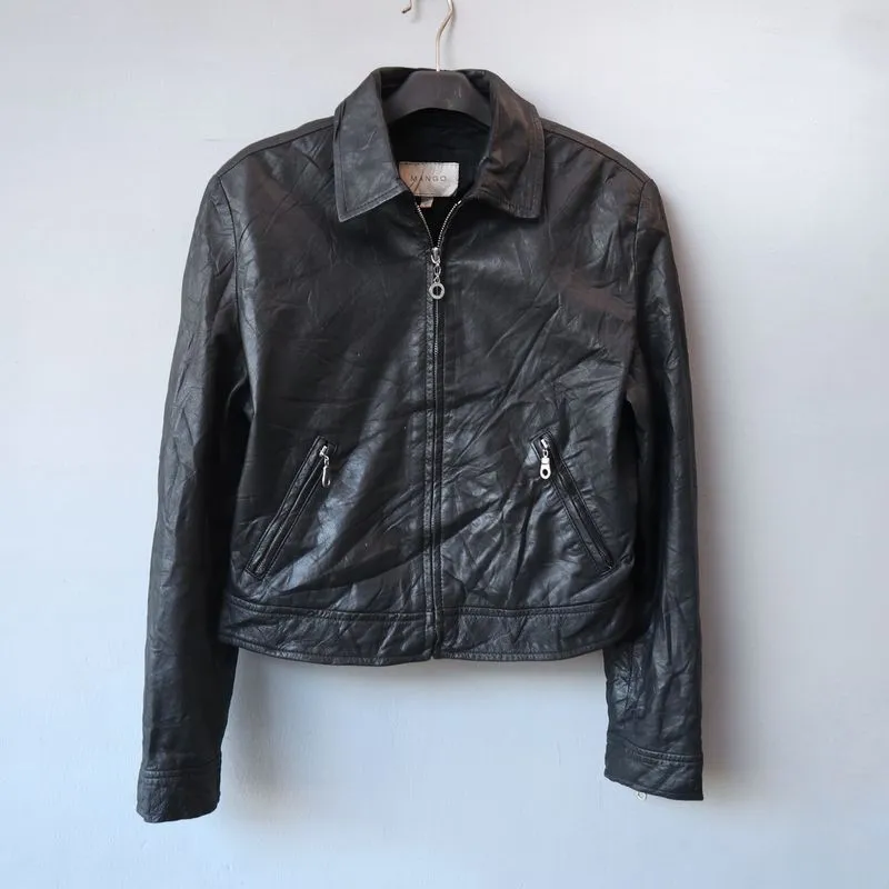Mango kulit domba M slim Jaket kulit asli casual crop cewek  photo 1