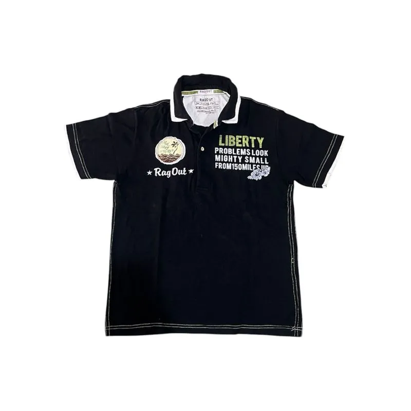 Rogout Japanese Vintage Graphic Black Polo Double Collar  photo 1