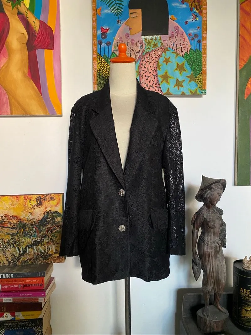 Blazer hitam vintage lace brukat photo 1