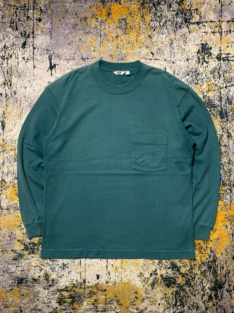 Kaos/Tshirt Long Sleeve Uniqlo Pine Green Pocket photo 1