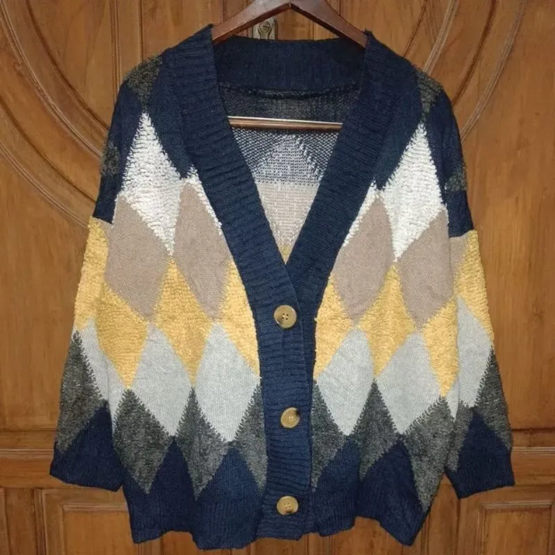 Cardigan Rajut Wanita Motif Ketupat Warna Bigsize photo 1