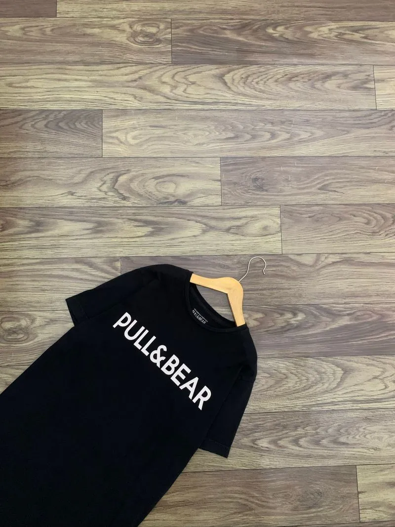 Kaos PULL & BEAR Branded Dark Black Tee TShirt photo 1