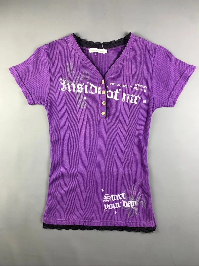 Strange Heaven Purple Button Trim Fitted Top (S to L) photo 1