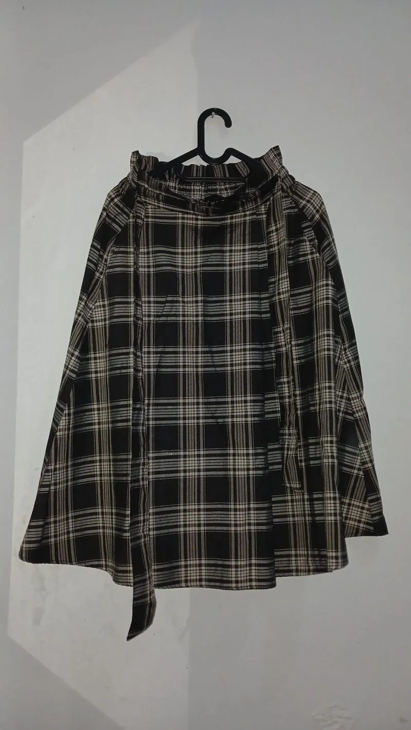 Rok Kotak-Kotak Midi Plaid Skirt Tartan Flare Hitam Cokelat photo 1