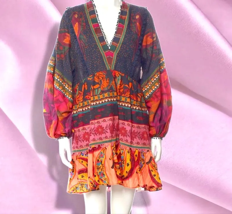 Farm Rio Mix Patchwork Long Slevee Dress photo 1