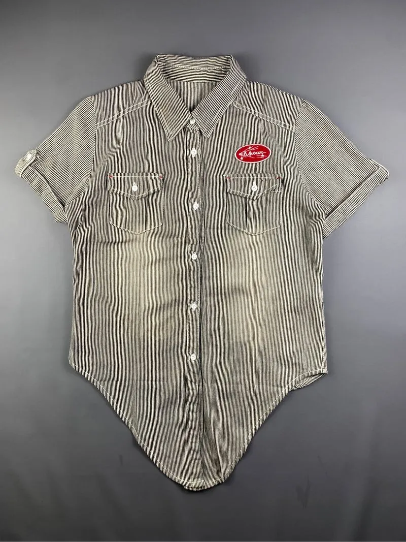 Sorridere Hickory Stripes Biker Tie-Front Hem Shirt (M) photo 1