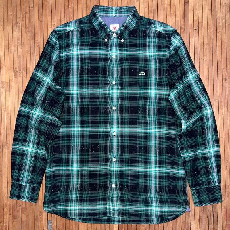 LACOSTE LIVE CASUAL SOFT FLANNEL VETERANO TARTAN GINGHAM LON photo 1