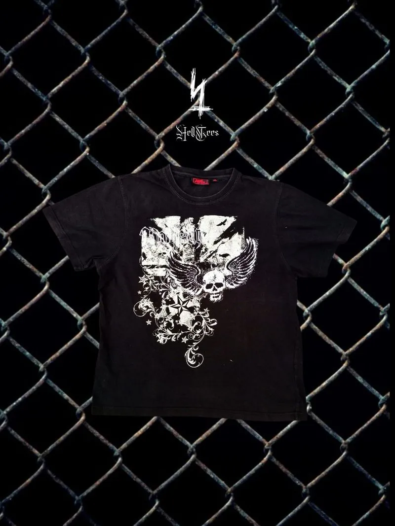 ⚜️ Y2K No Fear "Winged Skull" Grunge Graphic Tee photo 1