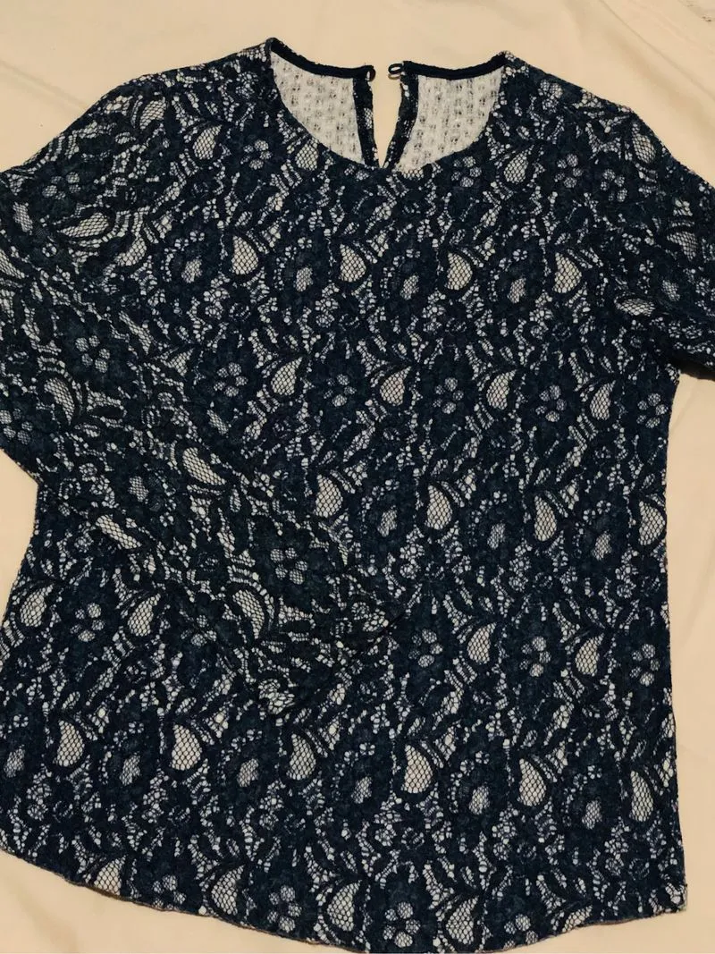Blus Renda Biru Vintage | Gaya Elegan Kasual | Tebal photo 1