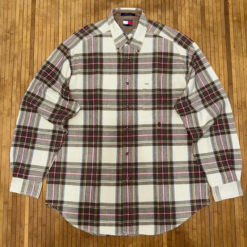 VINTAGE STYLE TOMMY HILFIGER TARTAN GINGHAM LONG SLEEVE OXFO photo 1
