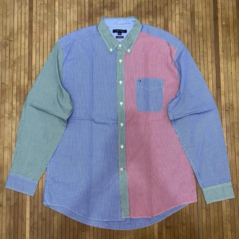 TOMMY HILFIGER COLOR BLOCK BUTTON DOWN LONG SLEEVE SHIRT photo 1