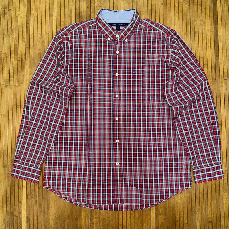 TOMMY HILFIGER CASUAL TARTAN GINGHAM BUTTON DOWN LONG SLEEVE photo 1