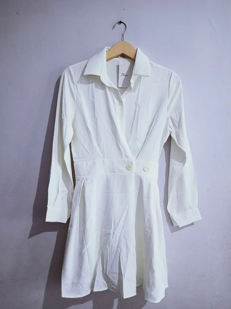 Minimalist Midi dress Wanita white photo 1