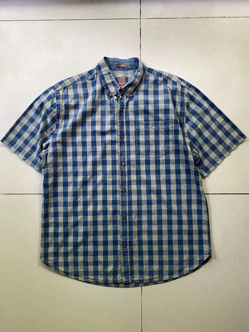 wood modern fit shirt cotton indigo fabric XL checkered photo 1