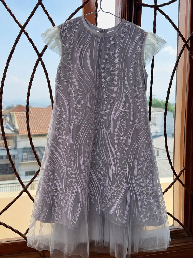 Dress Anak A line warna hijau pupus photo 1