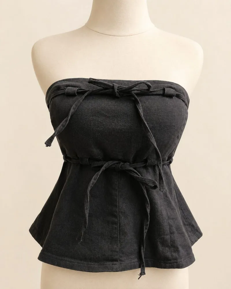 Topazette Tube Peplum Denim Hitam Premium Double Furing Cup  photo 1