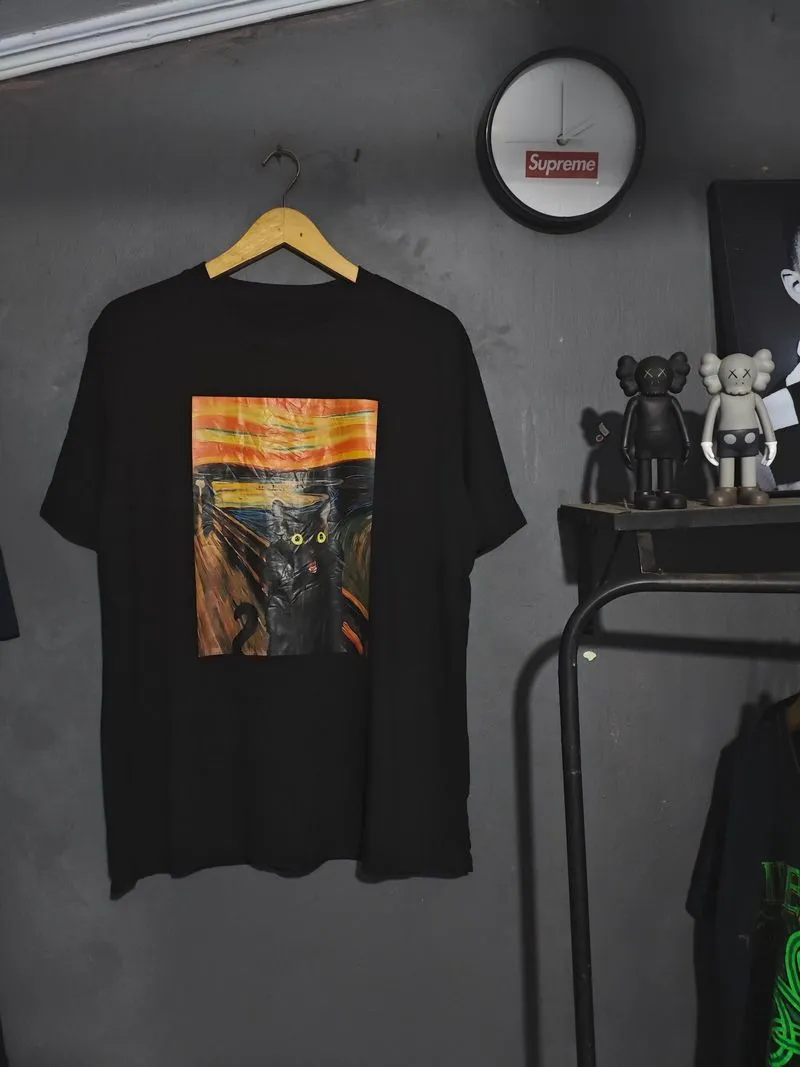 Kaos Manfinity Cat Scream At The Starry Night Van Gogh photo 1
