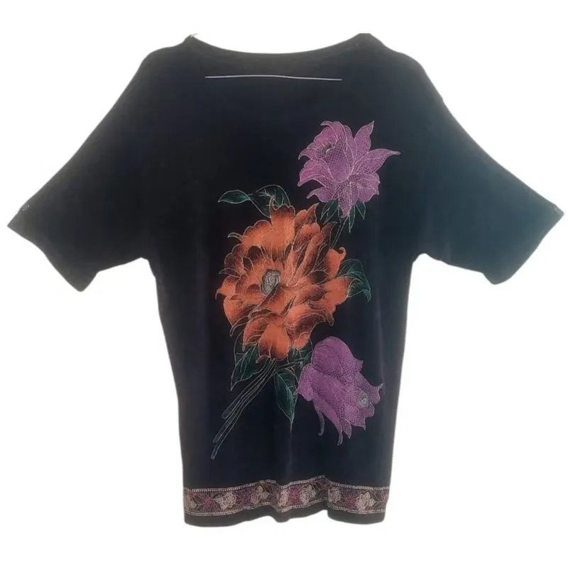 KAOS MAWAR WANITA/ KAOS HITAM WANITA/KAOS SANTAI photo 1
