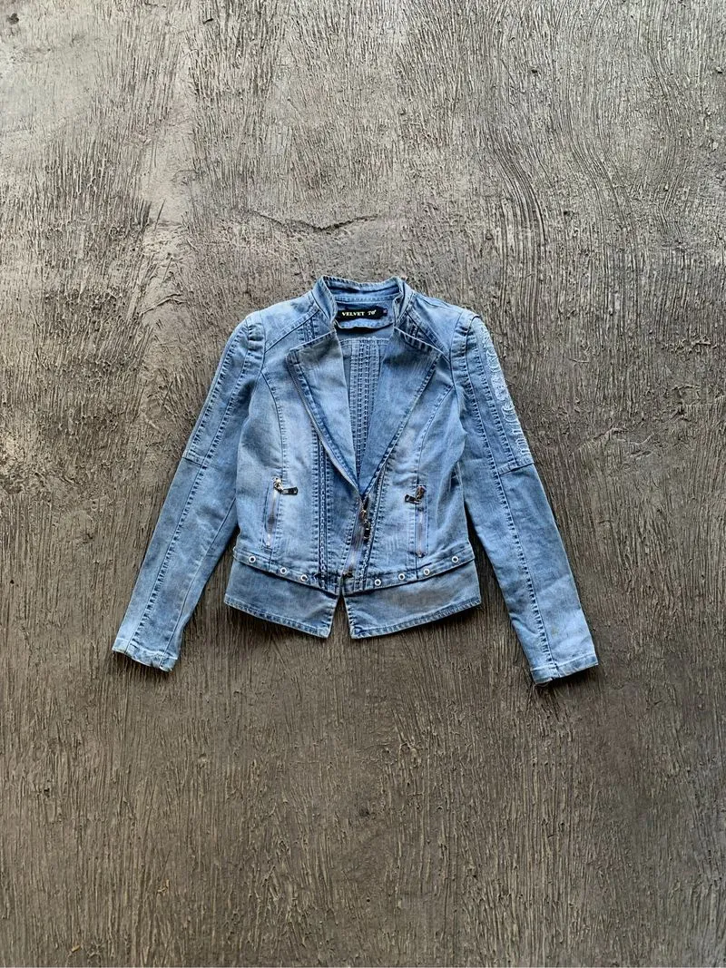 Item(s) : Y2k Grunge Vkei Goth Velvet 70” Ramones Denim Jack photo 1