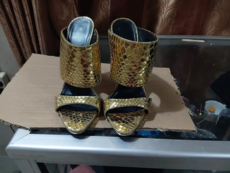 Giuseppe Zanotti metallic gold snake-effect leather mule hee photo 1