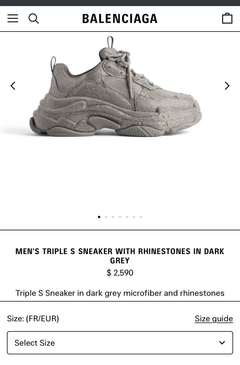 Balenciaga Luxury Casual Sneakers Pria silver gray Preloved