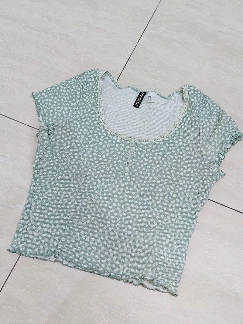 h&m ribbed top floral photo 1