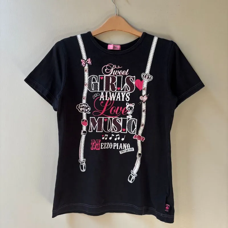 Y2K Cute Mezzo Piano Quotes Statement Music Rock Tee photo 1