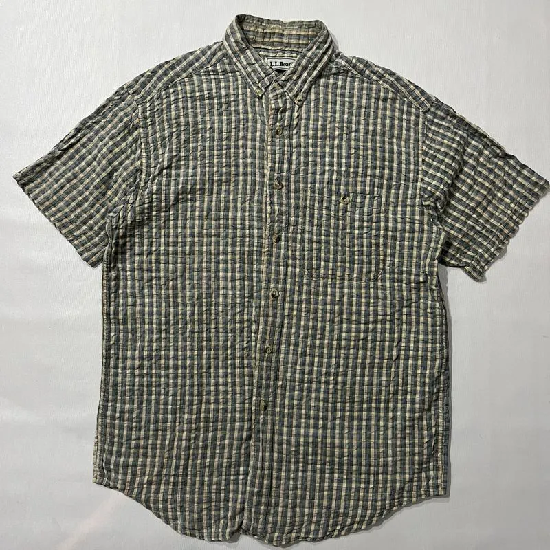 Vintage LL Bean Organic Cotton Seed Sucker Button Down Work  photo 1