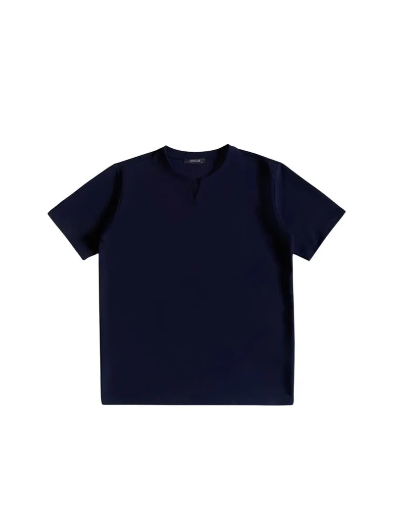 Lewis Club band collar split-neck s/s tee dark navy kaos sho photo 1