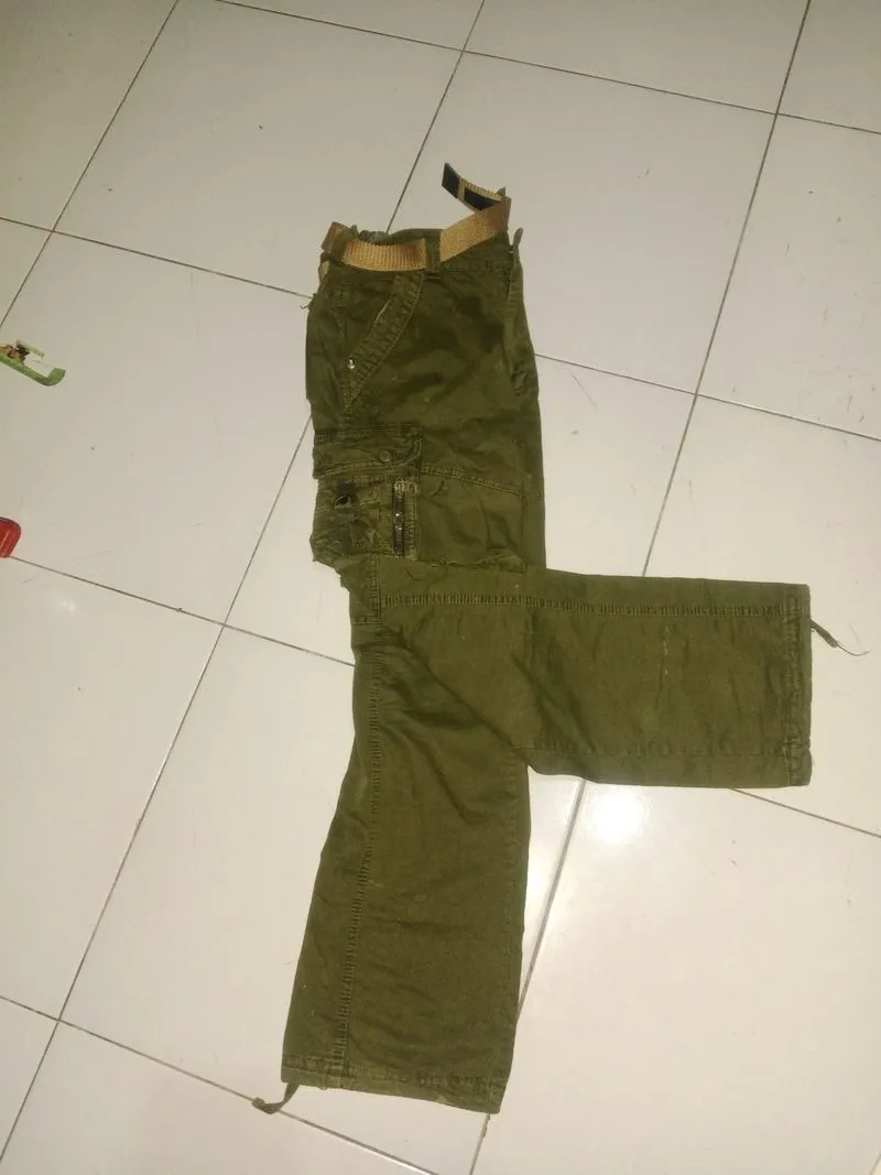 Celana Cargo Pria Hijau Army-Preloved photo 1
