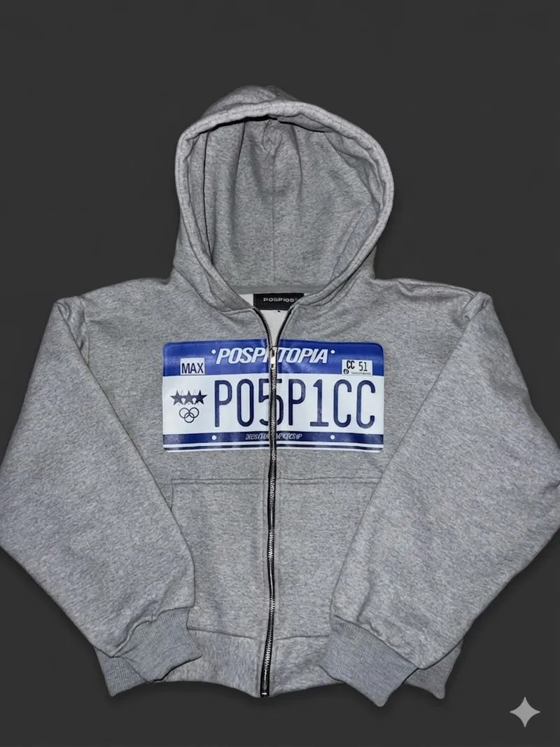 License Plate Zip Up Hoodie - Pospicc Essentiel photo 1