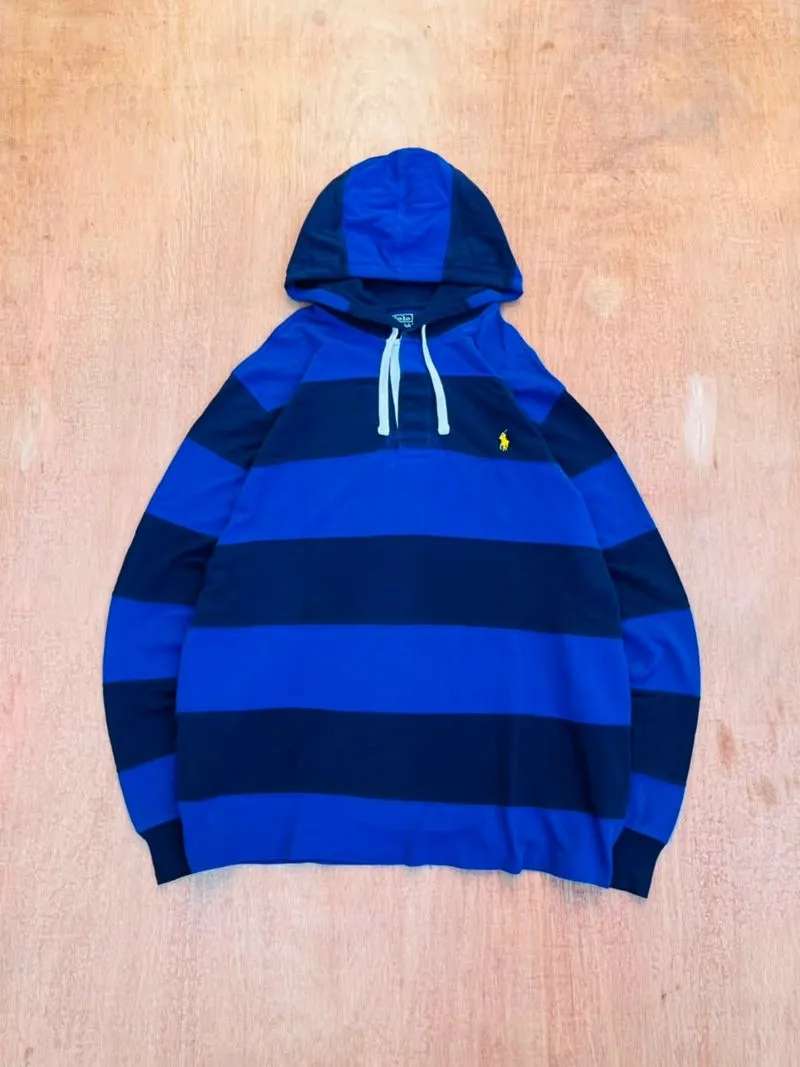 Polo Ralph Lauren Blue & Navy Striped Pullover Hoodie Sweats photo 1