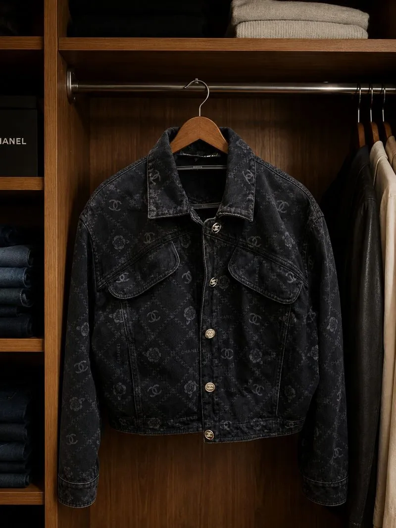 Chanel Jacket Black Denim 23A 2023 camelia logo Original photo 1