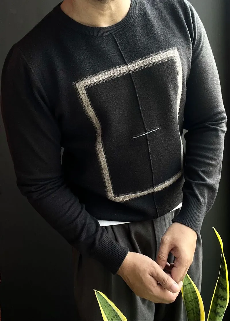 Sweater Knit Black With square on Center photo 1