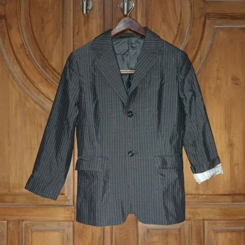J.PRESS Blazer Formal Slimfit Pria Abu Salur Stik Balik photo 1