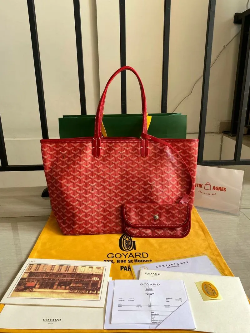 Nego Preloved Goyardine Red Saint Louis PM Tote Bag Palladiu photo 1