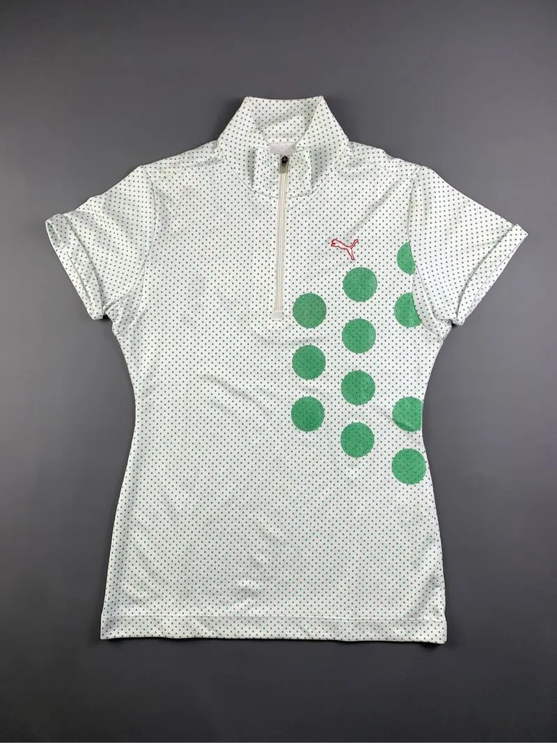 Puma White Iconic Polkadot Quater-zip Fitted Polo (M) photo 1