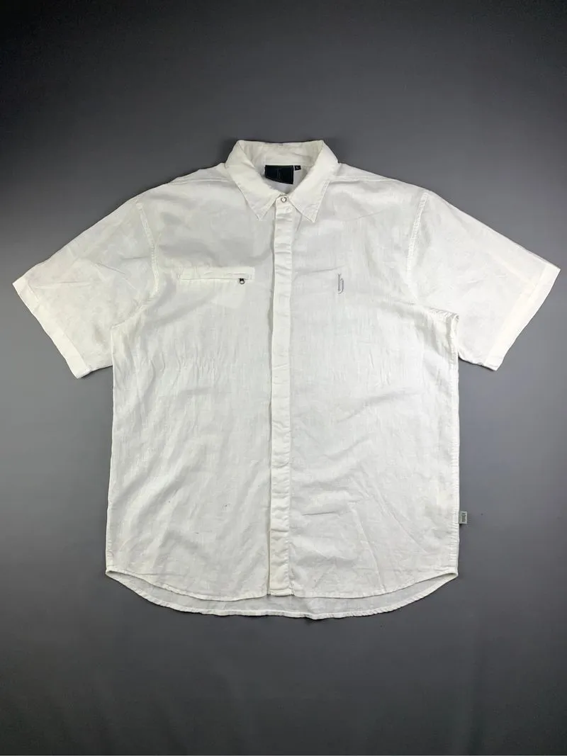 dj Honda White Snap Button Linen Work Shirt (L) photo 1