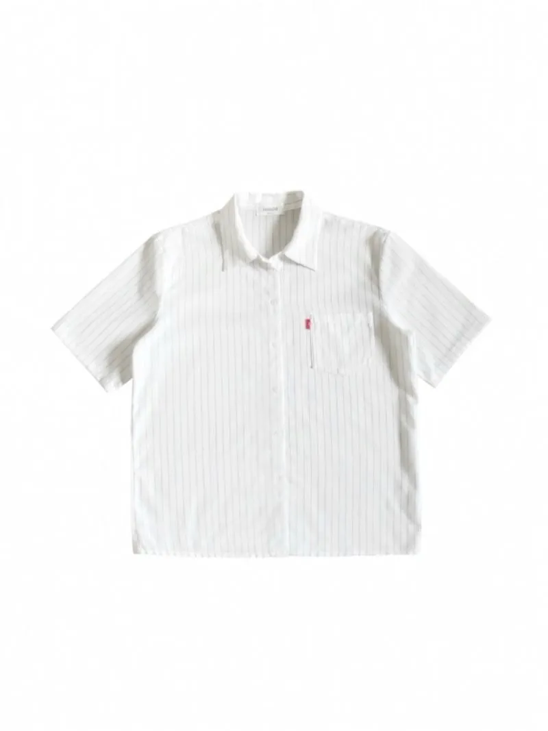 Rainbow pinstripe semi-silk single pocket s/s shirt white ke photo 1