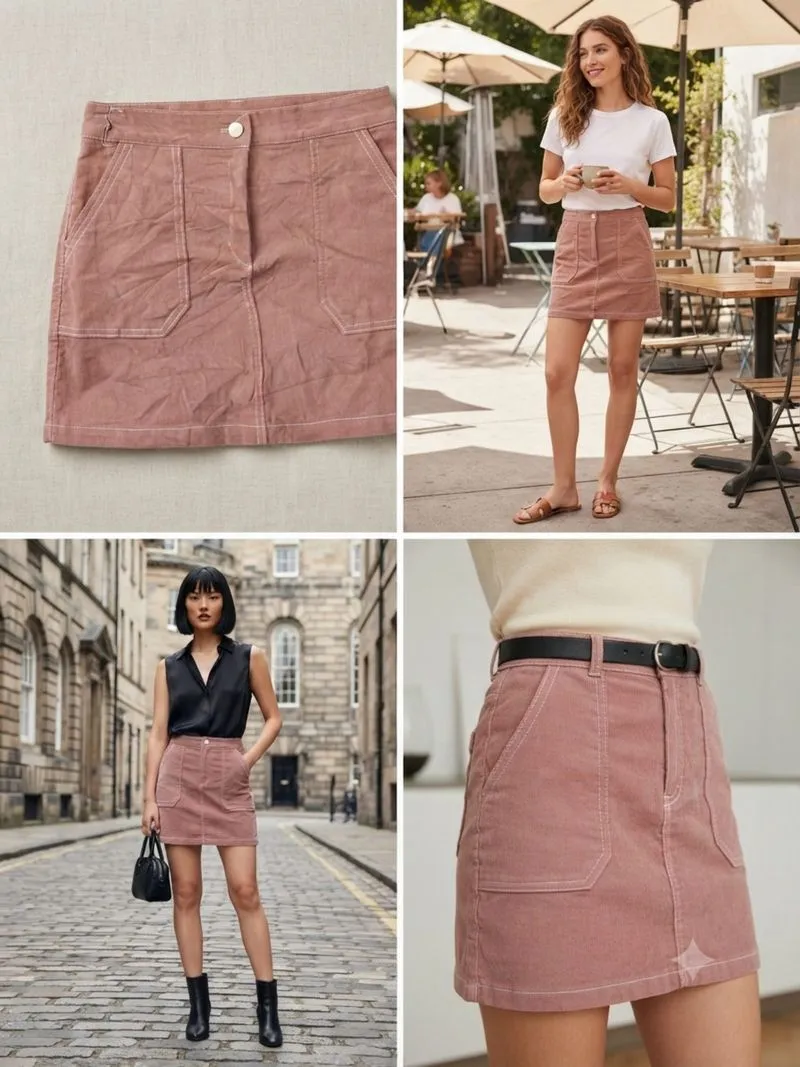 Rok A-Line Korduroy Warna Cokelat Muda photo 1