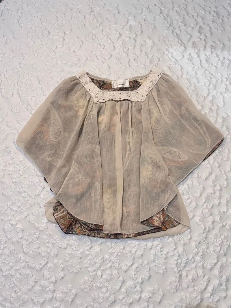 ♡✧ Beige Paisley Batwing Top photo 1