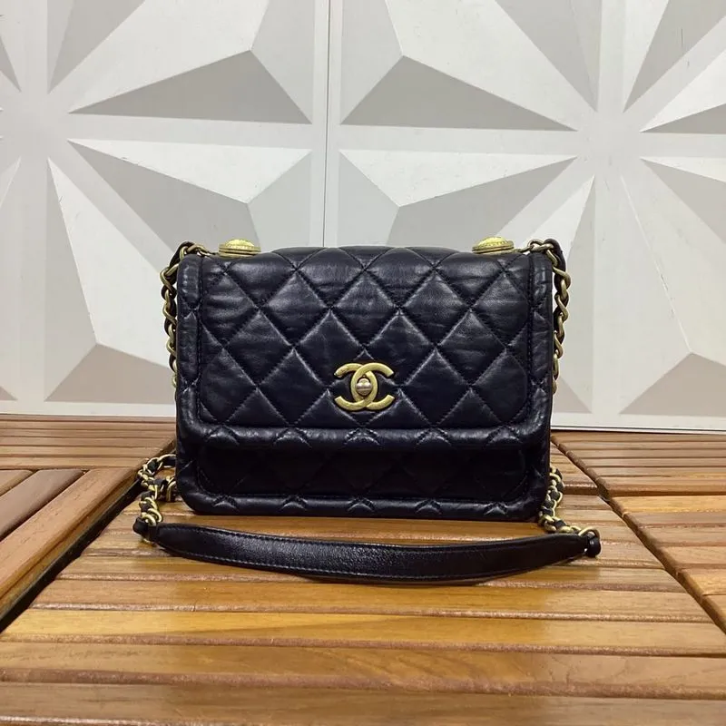Chanel Shiny Lambskin Flap With Chain Black Sling Bag photo 1