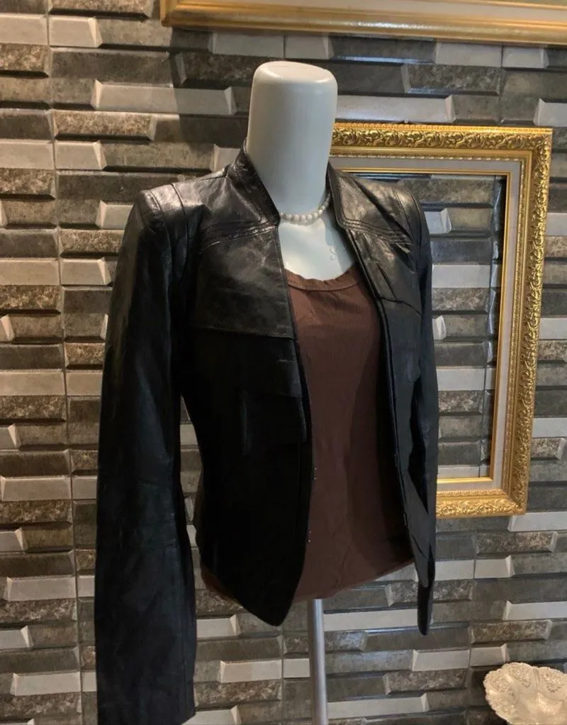leather jacket- jaket kulit slim fit body black size S photo 1